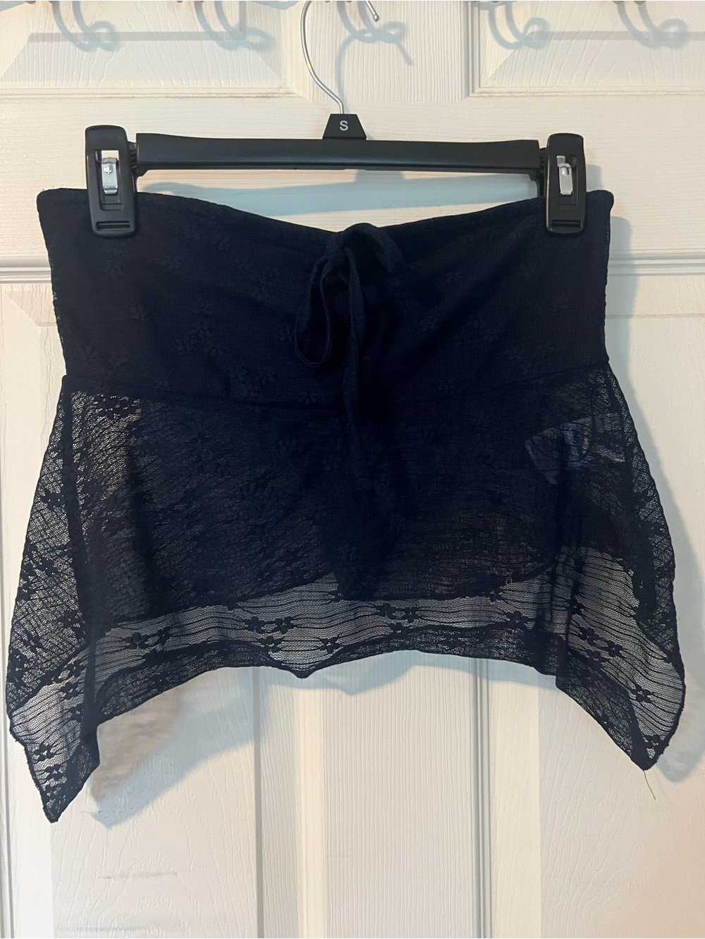 Edikted Navy Strapless Lace Camisole with Handkerchief Hem